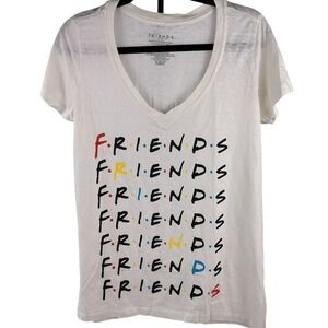 Friends TV Show T Shirt White V Neck Short Sleeve Graphic Tee Women's Size L